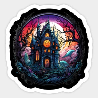 Stained Glass Haunted House Sticker